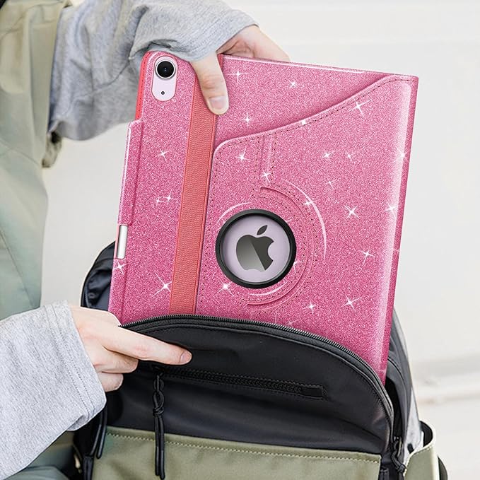 Fintie Rotating Case for iPad Air 13-inch (M3) 2025, (M2) 2024-360 Degree Swiveling Protective Stand Cover with Pencil Holder, Auto Wake/Sleep, Glittering Pink