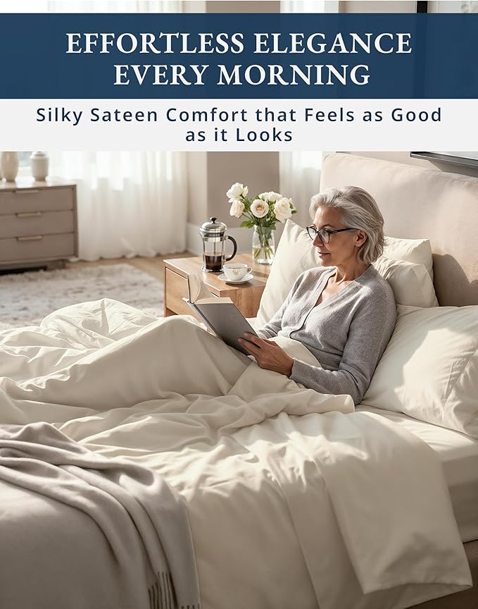 100% Egyptian Cotton Queen Size Bed Sheet set - 1000 Thread Count Sheets, Ultra-Soft Hotel Luxury Comfort with 15" Deep Pocket, Naturally Breathable & Durable Winter Queen Bed Sheets Set - Ivory
