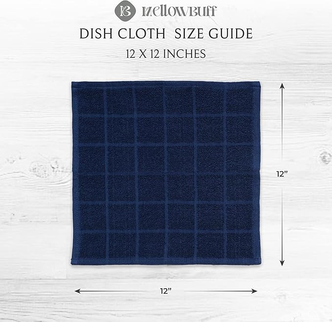 Mellow Buff 100% Cotton Terry Dish Cloth & Dish Towel, 6 Pack, Super Soft and Absorbent Kitchen Towels, Perfect for Kitchen Cleaning and Dish Washing (Navy Blue 6 Pack)