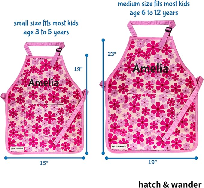 hatch & wander Kids Apron | Fun Kids Aprons for Cooking or Gardening | 4 Fun Designs & 2 Sizes | Kids Painting Apron