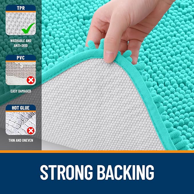 OLANLY Bathroom Rugs 24x16, Extra Soft Absorbent Chenille Bath Rugs, Rubber Backing Quick Dry, Machine Washable Bath Mats for Bathroom Floor, Tub and Shower, Home Decor Accessories, Teal