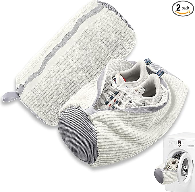 FurrPhunny 2Pcs Shoe Washing Machine Bag, Quick & Easy Cleaning, Laundry Shoe Bag for Washer and Dryer, Cleaning Bag for Sneaker & Most Shoe Types and Sizes (White)