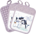 Pot Holders Set of 3 Silicone Printing Non Slip Heat Resistant, Yarm-Dyed Hot Pads Cotton Home Kitchen Cooking Barbecue Microwave Women Men Machine Washable BBQ Grilling. (Purple Potholders)