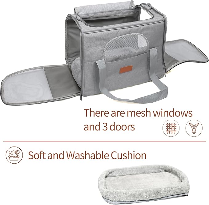 Pet Carrier,Cat Carrier,Soft-Sided Small Dog Carrier with Cushion Breathable Mesh Windows Easy Go for Travel,Outdoor,Camping or Daily Use