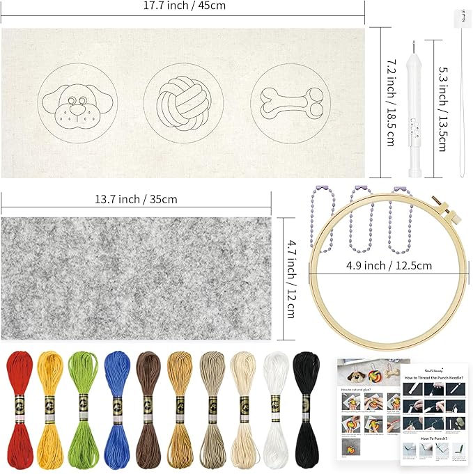 HAND U JOURNEY 3Pcs Embroidery Punch Needle Bachpack Charm Kit, Original Design with 2.2mm Punch Tool, Threads and Hoop. Random Color Chain (Puppy)