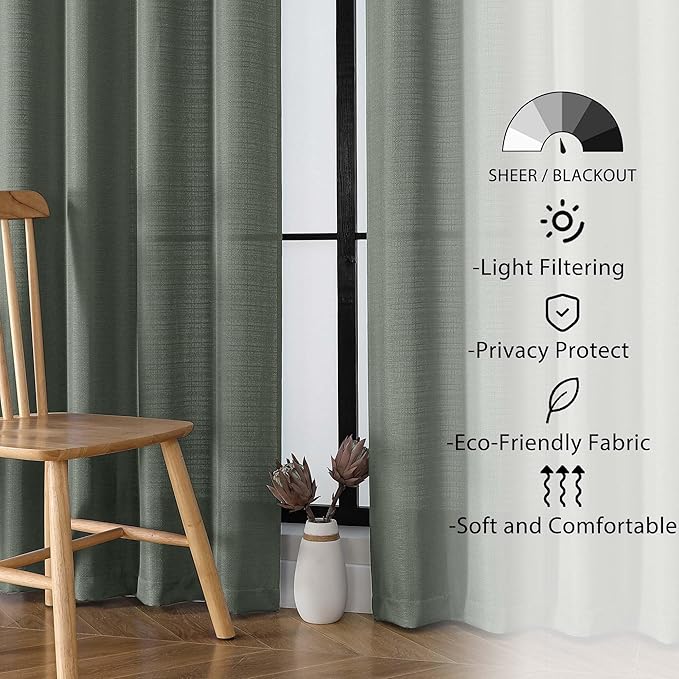 Lecloud Bessie Olive Green Curtains 78 Inches Long 2 Pcs, Airy Home Decor Living Room Curtains for Bedroom Decor, Light Filtering Rod Pockets Drapes for Dining Room Apartment, Each 40" W x 78" L