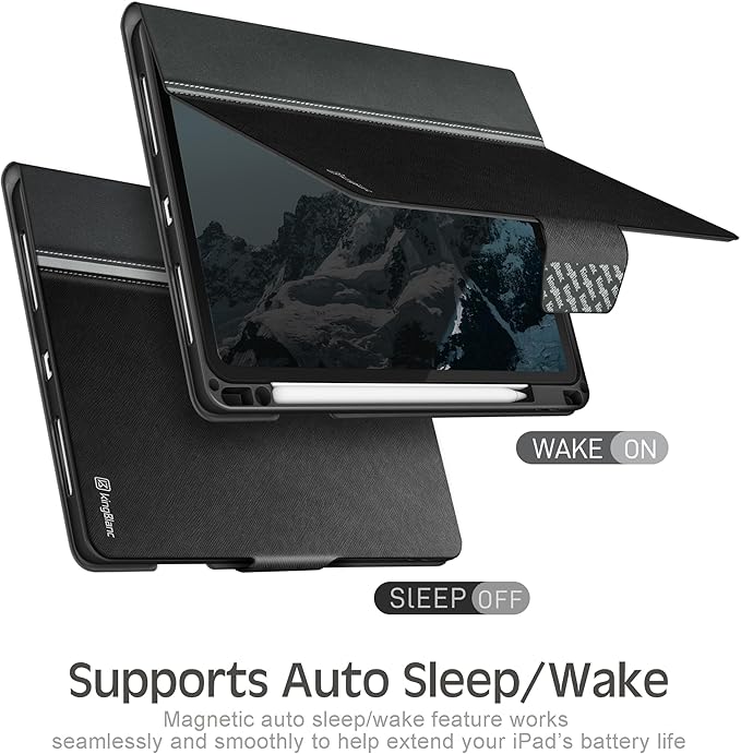 KingBlanc Case for iPad Pro 13-inch (M5 2025, M4 2024) with Built Pencil Holder, PU Leather Smart Stand Cover, Auto Sleep/Wake, Supports Pencil Pro/Pencil (USB-C), Multi-Viewing/Drawing Angles, Black