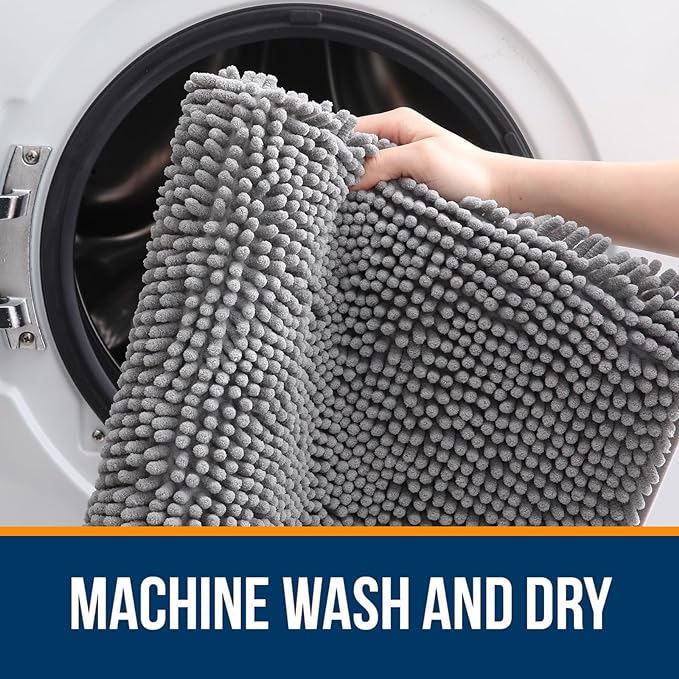 OLANLY Bathroom Rugs 59x20, Extra Soft Absorbent Chenille Bath Rugs, Rubber Backing Quick Dry, Machine Washable Bath Mats for Bathroom Floor, Tub and Shower, Home Decor Accessories, Grey