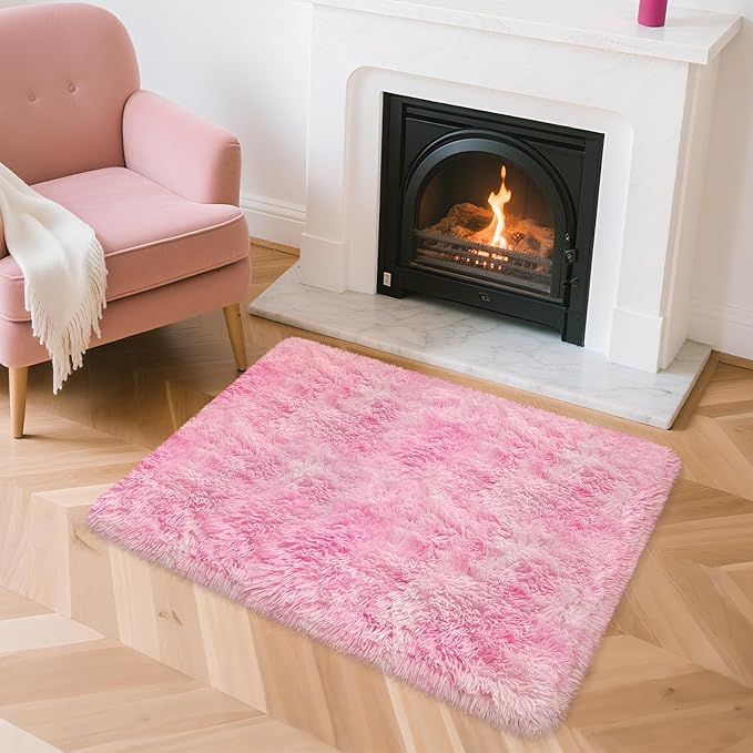 2x3 Small Pink Rug for Girls Room Soft Plush Pink Fluffy Rug for Bedroom Girls Kids Room Dorm Bedside Living Room, Door Mat Indoor Entrance Floor Shag Carpet Throw Rugs for Entryway