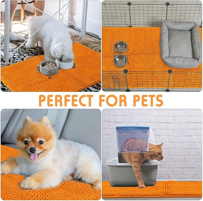 Amylove 4 Pcs Guinea Pig Cage Liner Guinea Pig Bedding Dog Door Mat for Muddy Pet Paws Washable Chenille Pee Pads Small Animal Sleeping Bed for Bunny Hamster(16 x 24 Inch,Rectangular,Orange)