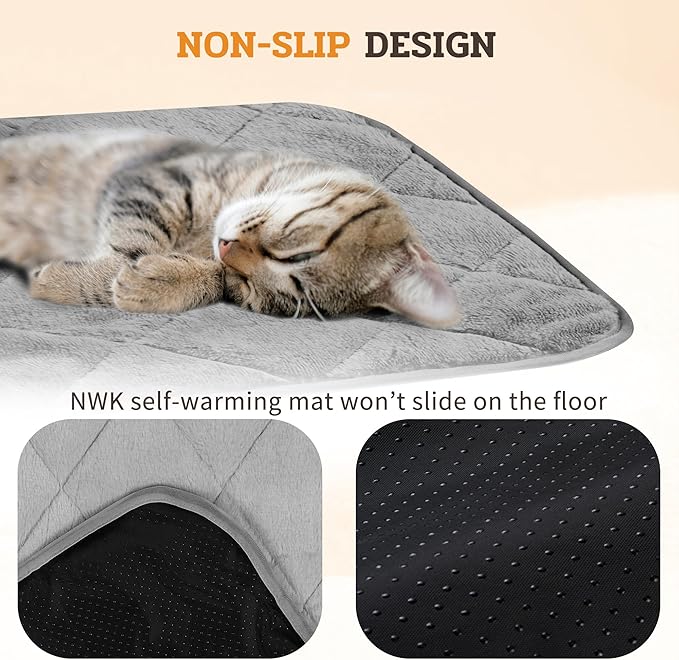 NWK Fluffy Self Warming Cat Mat, Cat Blanket, Thermal Dog Mat, Washable, Non-Slip Bottom for Sofa & Crate & Kennel & Car Seat (Misty Gray, X-Large (45'' X 28'' X 0.4''))