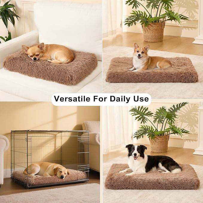 Fluffy Orthopedic Dog Beds for Puppy/Cats with Washable Removable Cover Dog Crate Bed Egg Crate Foam Support Plush Pet Pad Mat with Anti-Slip Bottom (24 * 16,Khaki)