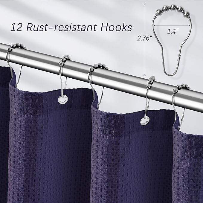 PANGSINNE Purple Shower Curtain for Bathroom Waffle Textured Heavy Duty 78 Inch Shower Curtain Set for Bathroom, Water Repellent 256GSM Neutral Fabric Eggplant Shower Curtains with 12 Metal Hooks