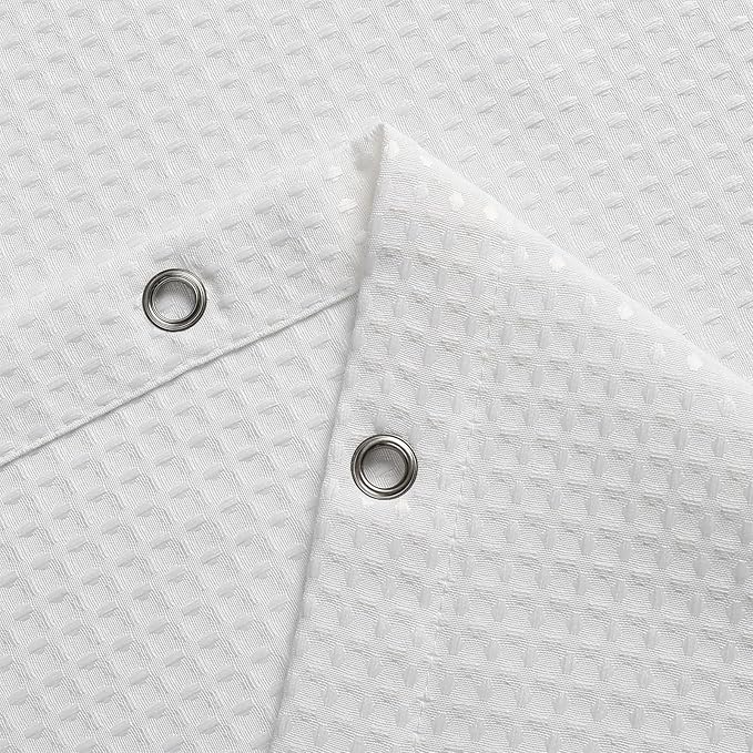 meioro White Shower Curtain, Waffle Weave 256GSM Heavy Duty Textured Fabric Shower Curtains for Bathroom Hotel Spa, Luxury Weighted Polyester Cloth Bath Curtain Set with 12 Hooks, 72Wx78H