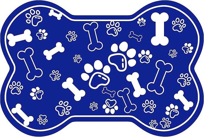 Dog Cat Mat for Food and Water,Rapid Absorbent Pet Feeding Mat, Bone Shaped Dog Placemat Bowl Mat with Rubber Backing,No Stains Pet Food Mats Indoor, Pet Accessories Supplies,Blue 16"×24"