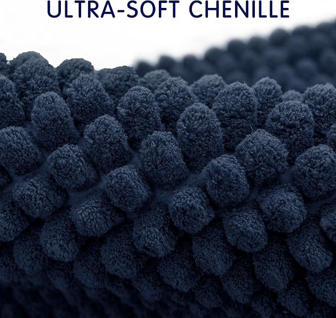 subrtex Bath Mat, Chenille Bath Rug, Soft Short Plush Bath Mat, Water Absorbent Shower Mat, Quick Dry, Machine Washable, Navy, 24' x 60'