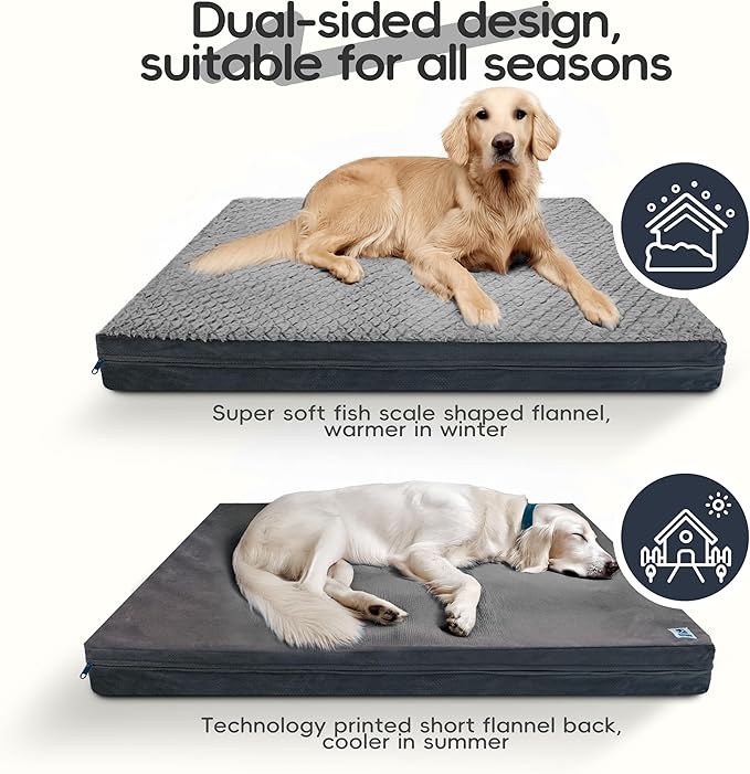 Sytopia Washable 36" Dog Bed for Large Dogs – Double-Sided Plush, Waterproof, Removable Cover, Thick Orthopedic Support, Durable Multi- Size Comfort Clearance Indoor Flat Dog, Dark Grey