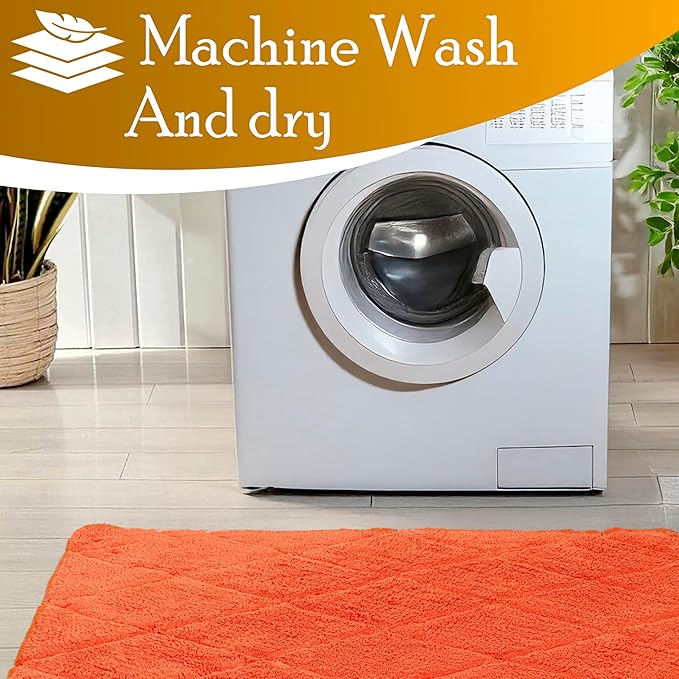 C23 Luxury 2200 GSM Heavyweight Bath Mat | 100% Tufted Cotton | 20"x32" Orange Thick & Plush Bathroom Rug | Ultra-Absorbent, Quick Dry, Anti-Slip Natural Latex Back, Machine Washable, 1 Piece