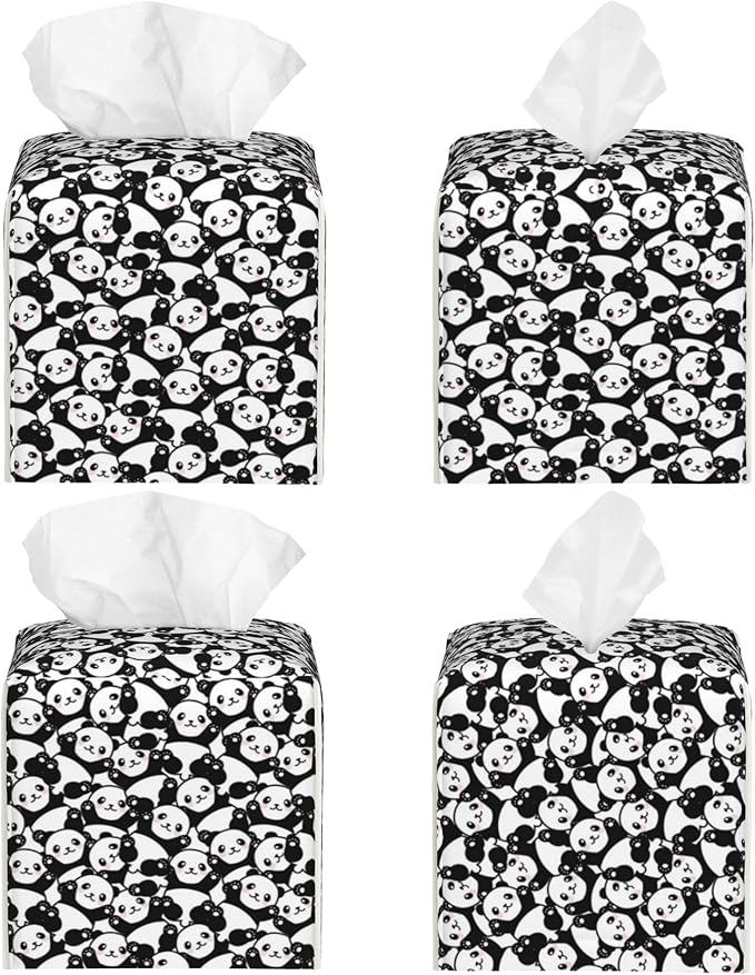 POIUBLE Cute Panda Tissue Box Cover Leather Tissue Box Holder Square Facial Paper Organizer Dispenser for Bathroom Kitchen Bedroom Vanity Countertop Night Stands