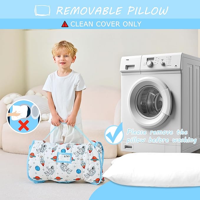 Lasoftan Toddler Nap Mat with Pillow and Blanket, Extra Large Rolled Napping Mats,Slumber Bags for Boys Girls,Kids Sleeping Bag for Daycare, Preschool Travel Camping