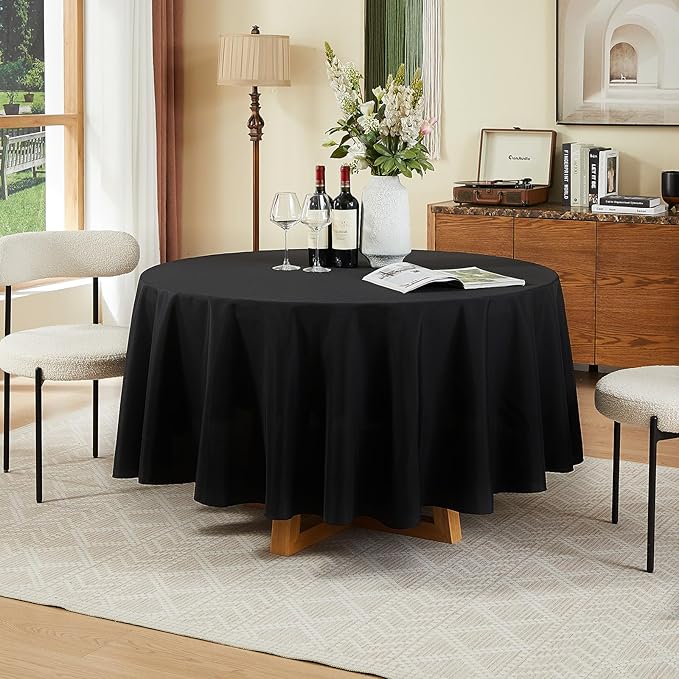 Black Round Tablecloth 6-Pack, 90 Inch Diameter Table Cloth for Round Tables - Polyester Fabric Tablecloths, Reusable & Washable Table Cover