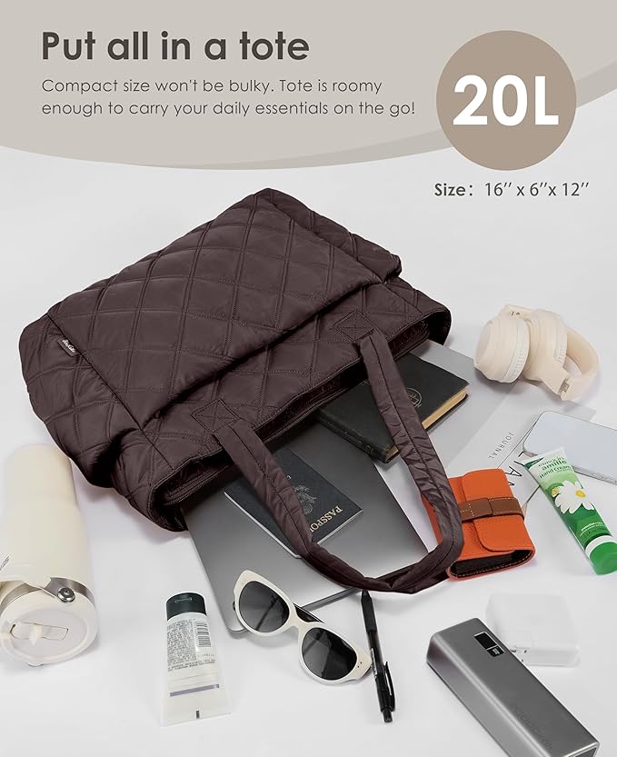 Uselike Tote Bag for Women, Lightweight Puffer Tote Work Bags with Compartments for Travel, Quilted Shoulder Bag with Zipper