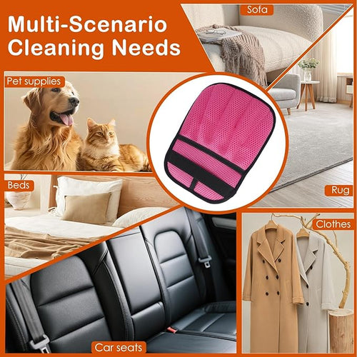 2Pcs Pet Hair Removal Gloves for Cats & Dogs: Upgraded Five-Finger Electrostatic Magic Brush | Reusable Pet Fur Remover Glove for Laundry, Couch, Carpet, Car Seats, Furniture & Clothing (Pink)