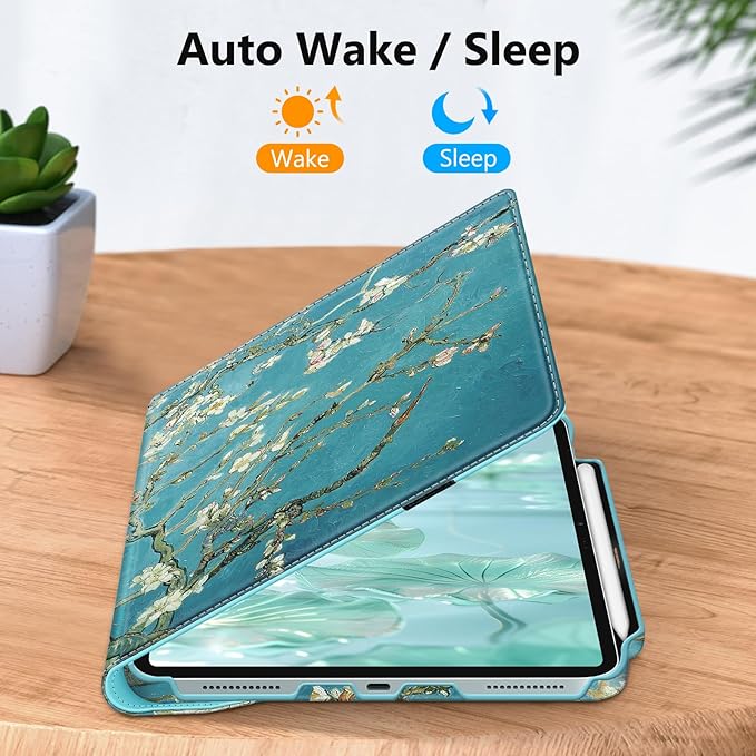 Fintie Rotating Case for iPad Air 13-inch (M3) 2025, (M2) 2024-360 Degree Swiveling Protective Stand Cover with Pencil Holder, Auto Wake/Sleep, Blossom