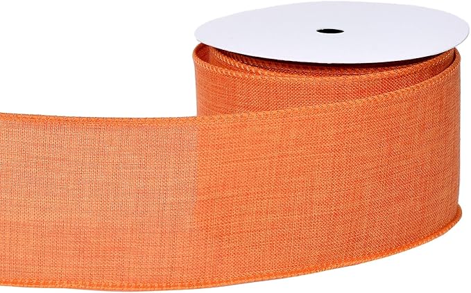 Ribest Orange Linen Wired Ribbon, 2.5 Inch × 10 Yard, Burlap Fall Wire Ribbon for Wreaths Bows Making Crafts Christmas Tree Decoration Gift Wrapping