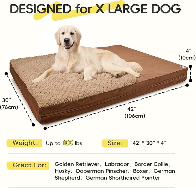 Sytopia Indestructible 42" Dog Bed for Large Dogs – Waterproof, Washable, Removable Cover, Thick Orthopedic Support, Durable Multi- Size Comfort Clearance Indoor Flat Dog Bed