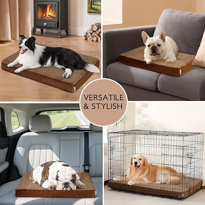 ZAKAPAWS Dog Bed for Medium Dog - Orthopedic Pet Beds with Memory Foam, Waterproof Removable Washable Cover with Non-Slip Bottom, Khaki, 30" L x 20" W x 3" H