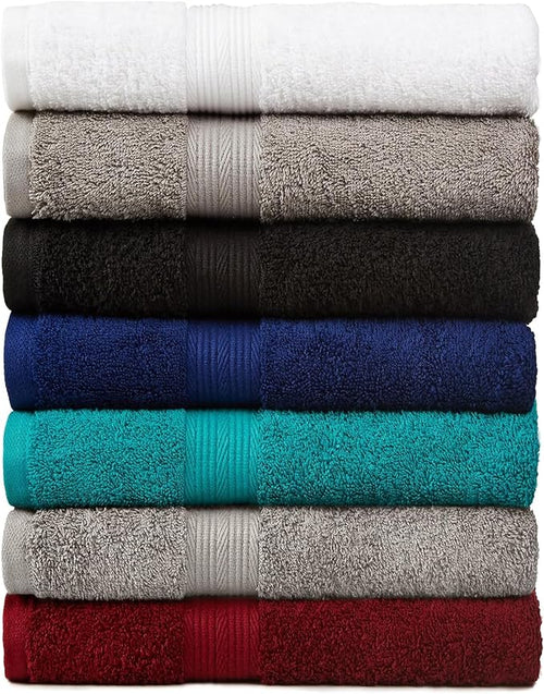 Amazon Basics 6 Piece Oversized Fade resistant Towel set, 100% Cotton towels for bathroom, soft and absorbent, 2 Bath Towels, 2 Hand Towels and 2 Washcloths bathroom towel set, Black