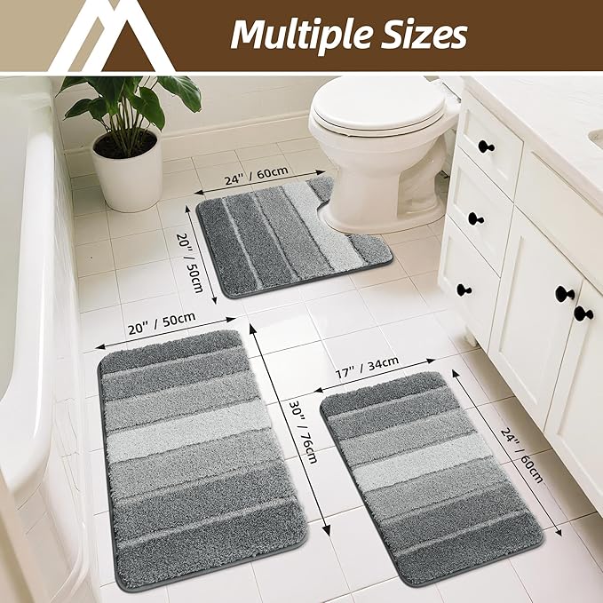 COSY HOMEER Toilet Rugs U-Shaped 24"x20", Ultra Soft Absorbent Bath Mat with Non-Slip TPR Backing, Machine Washable Shaggy Rug for Toilet, Grey