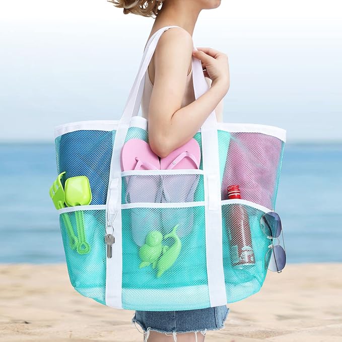 F-color Mesh Beach Bag Family - Large Tote Bag for Cruise Pool Toys Beach Vacation Essentials