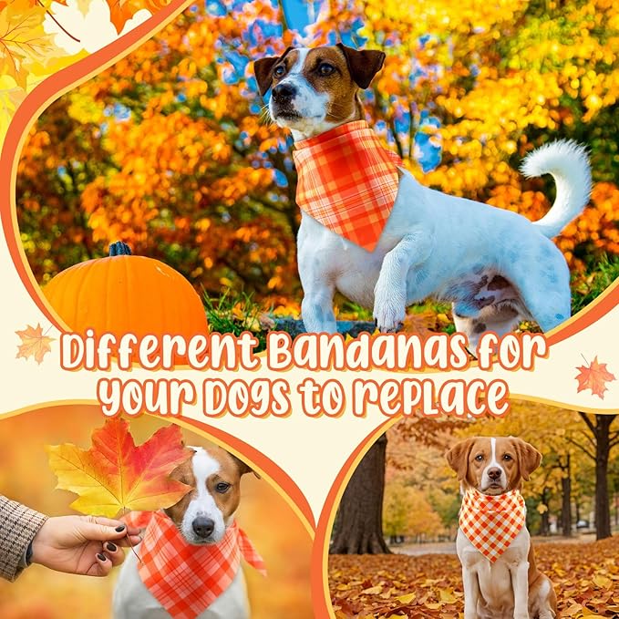 Abbylike 50 Pcs Thanksgiving Dog Bandanas Bulk Plaid Bandanas for Dogs Triangle Kerchief Bib Scarf for Pets Fall Costume Photo Props Accessories Pet Shops Groomers, 25 Styles (25.6 x 17.7 x 17.7)