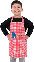 Kids Aprons for Cooking Waterdrop Resistant Aprons for Girl & Boy Toddler Apron for Painting, Gardening, Baking, Smock (Plaid Red, Small (3-5 years))
