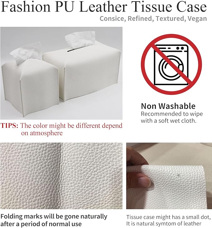 Livelab Tissue Box Cover, Rectangular Modern Decorative PU Leather Tissue Box Case Organizer Holder for Vanity Countertop, Night Stands, Livingroom, Office Desk & Car 9.5X5X5'' | Dark Gray