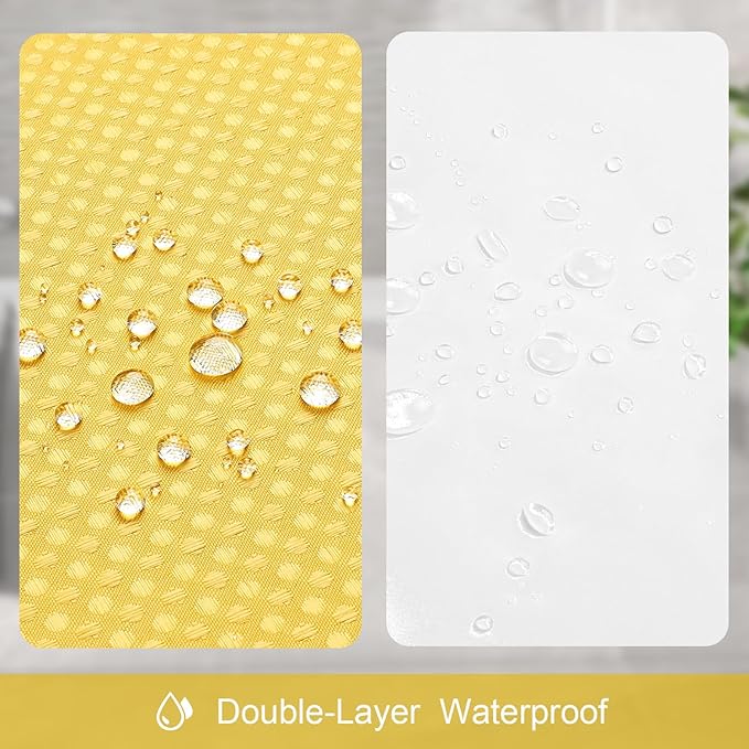 Craidlela 3 in 1 Shower Curtain Set, Yellow Waffle Shower Curtain and PEVA Liner Set with 12 Stainless Steel Shower Curtain Hooks, Waterproof Shower Curtains for Bathroom, 72 W x 72 H