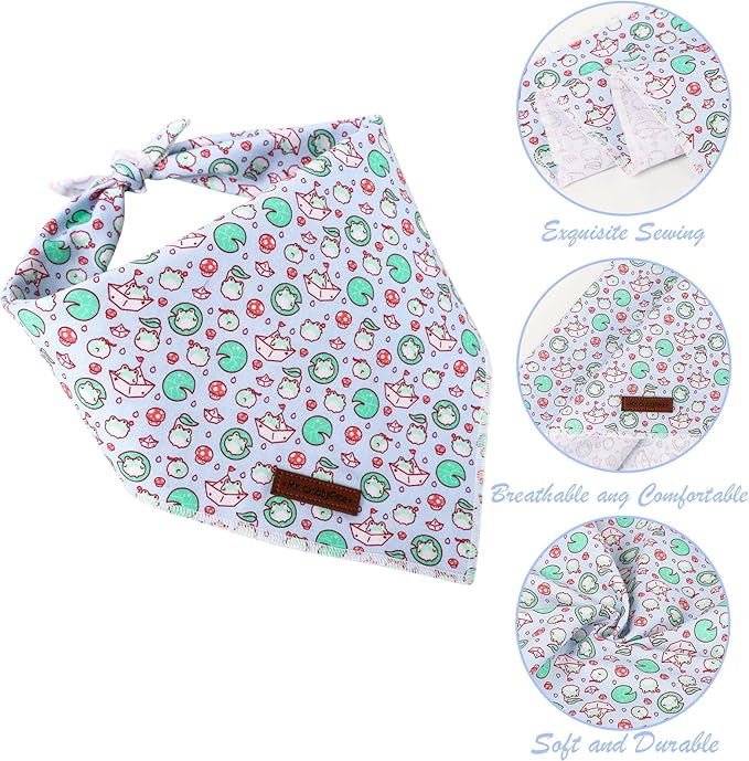 MR. CHUBBYFACE Frog Lotus Leaf Striped Dog Bandanas Reversible Triangle Bibs Scarf Accessories for Dogs Cats Pets S