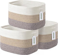 ECDYQXVU Cotton Rope Storage Basket, 15x10x9 Inches, Woven Basket for Shelves, Clothes, Towels, Books, and Laundry, White Brown (3 Pack)