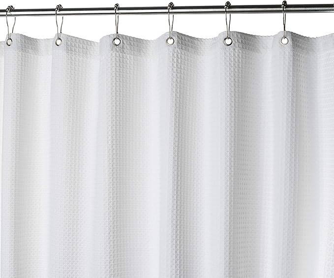 Creative Scents Fabric White Shower Curtain for Bathroom - Spa, Hotel Luxury Matt Waffle Weave Square Design, Water Repellent, 230 GSM Weighty Cloth, 60" x 72" for Decorative Bathroom Curtains
