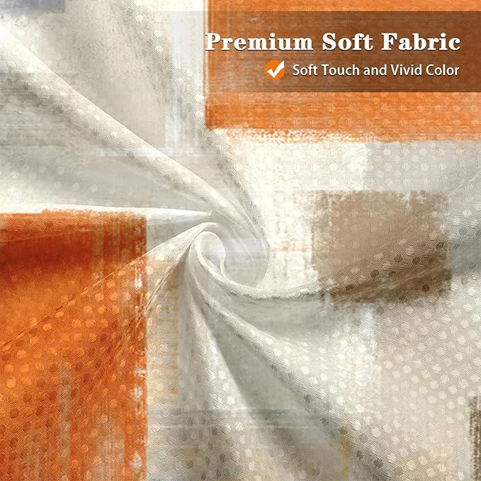 Culudea Beige Orange Painting Shower Curtain Set, Grey Contemporary Modern Bathroom Window Waterproof Shower Curtain Set for Bathroom Decor
