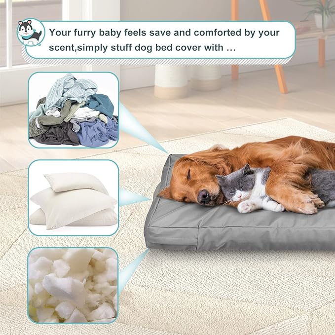 Explore Land Waterproof Dog Bed Cover Canvas Washable Dog Crate Pad Replacement Cover for 48 Inch Crate, 46Lx29Wx4H inch, Gray