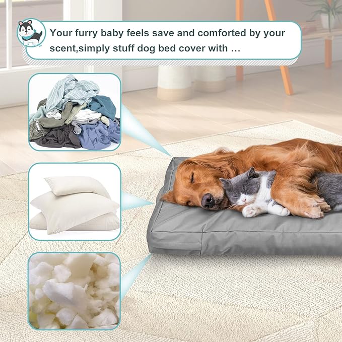 Explore Land Waterproof Dog Bed Cover Canvas Washable Dog Crate Pad Replacement Cover, 48Lx36Wx4H inch, Gray