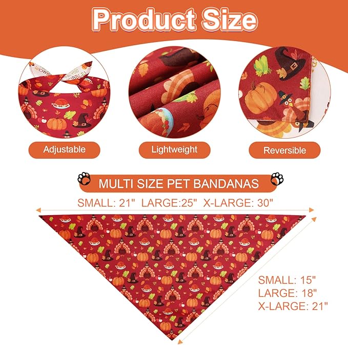 Agroon Halloween Dog Bandanas Thanksgiving and Christmas Scarf XLarge 3PCS, 6 Pattern Breed for Boy and Girl, Triangle Reversible Bibs for Puppy Pets