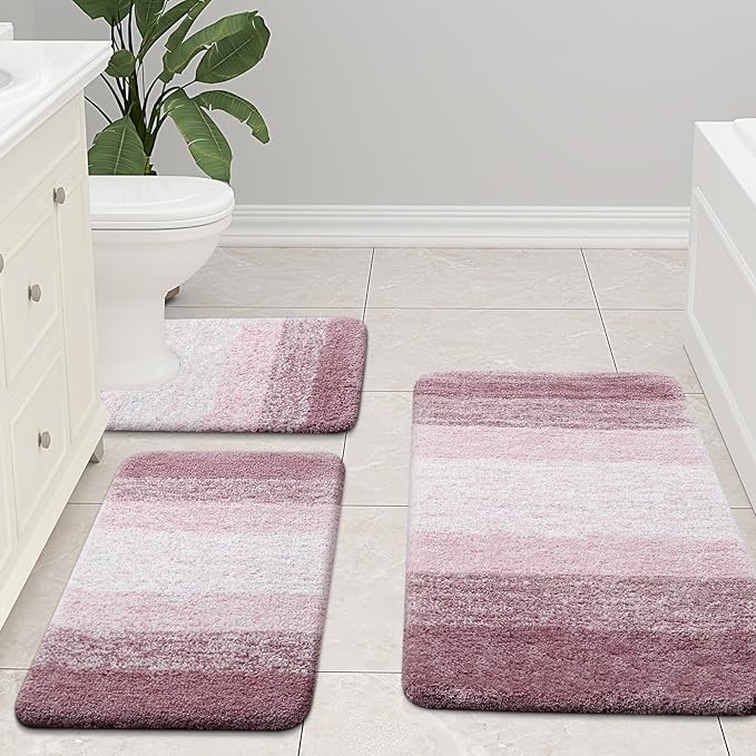 Arotive Microfiber Bathroom Rugs, Shaggy Soft and Absorbent Bath Rug, Non-Slip, Thick Plush Machine Washable Dry Bath Mats for Bathroom, Tub and Shower, 47x24, Mauve, Rectangular