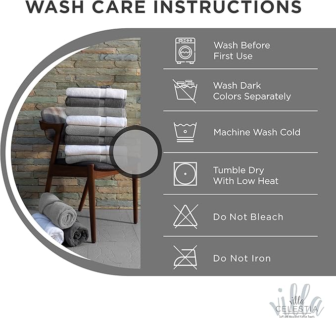 Villa Celestia 100% Cotton Bath Towel Set of 24-6 Bath Towels, 6 Hand Towels, 12 Wash Cloths, Sustainable, Soft, Highly Absorbent, Combed Cotton 24 Piece Set for Hotels, Spa, Bathroom, Dorm, Grey