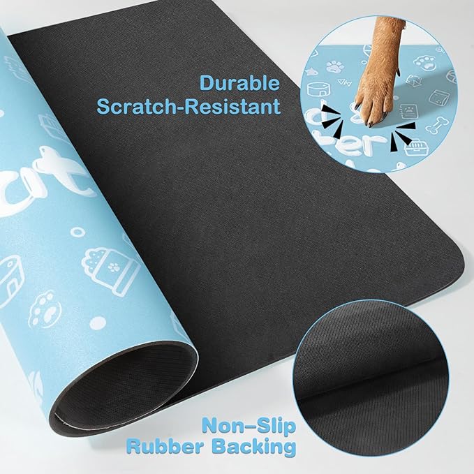 Pet Feeding Mat,Dog Cat Mat for Food and Water,Dog Bowl Waterproof Placemat with Rubber Backing,Absorbent Quick Dry Water Dispenser Mat for Pet（Blue 17"×29"）