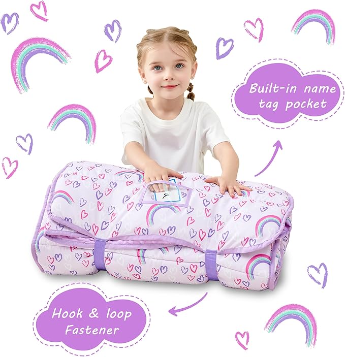 Lasoftan Toddler Nap Mat with Pillow and Blanket, Extra Large Rolled Napping Mats,Slumber Bags for Boys Girls,Kids Sleeping Bag for Daycare, Preschool Travel Camping