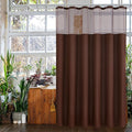 Gibelle Waffle Weave Shower Curtain with Mesh Top Window and Hooks Set, Spa Like Hotel Style Fabric Shower Curtain for Bathroom, Brown, 72x72